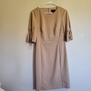 Camel Women's Dress with Bow Sleeves